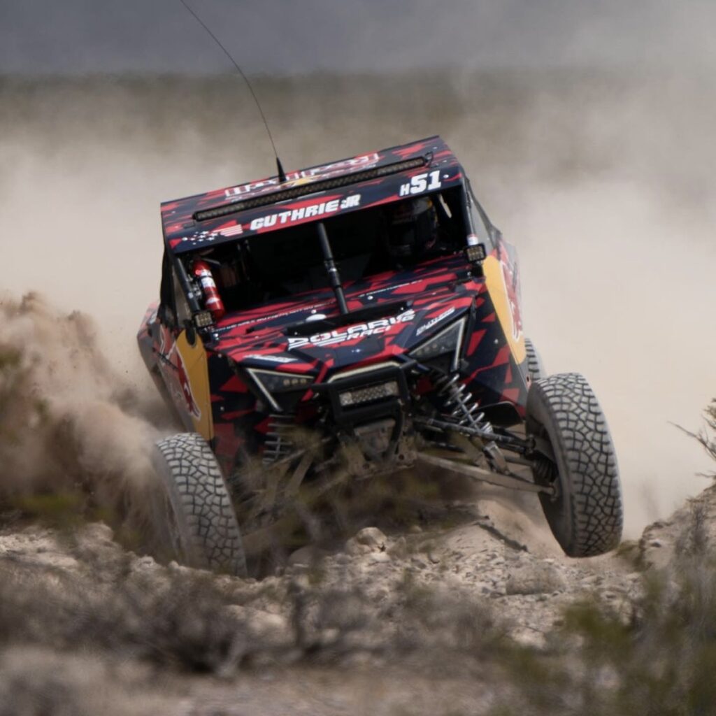 Mitch Guthrie Jr. in his Xtravel-equipped Polaris Pro R at Vegas to Reno 2023